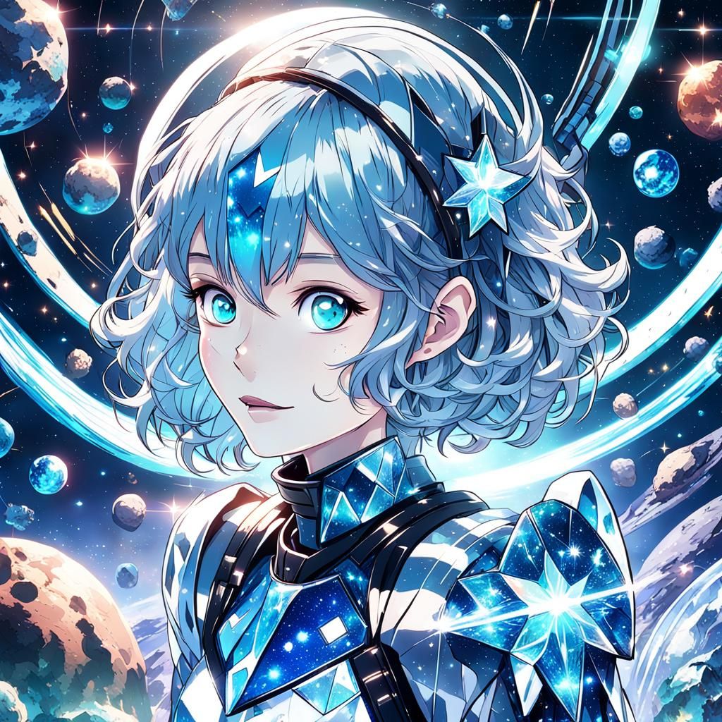 Vibrant Sci-Fi Anime Girl with Crystal Skin