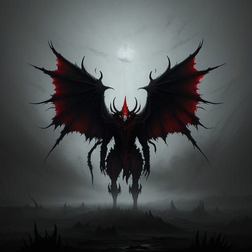 Grotesque, Horned Demon Emerging from Dark Mystical Fog