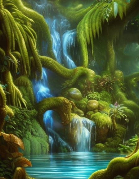 Anthropomorphic Waterfall Woman in Jungle, 8K