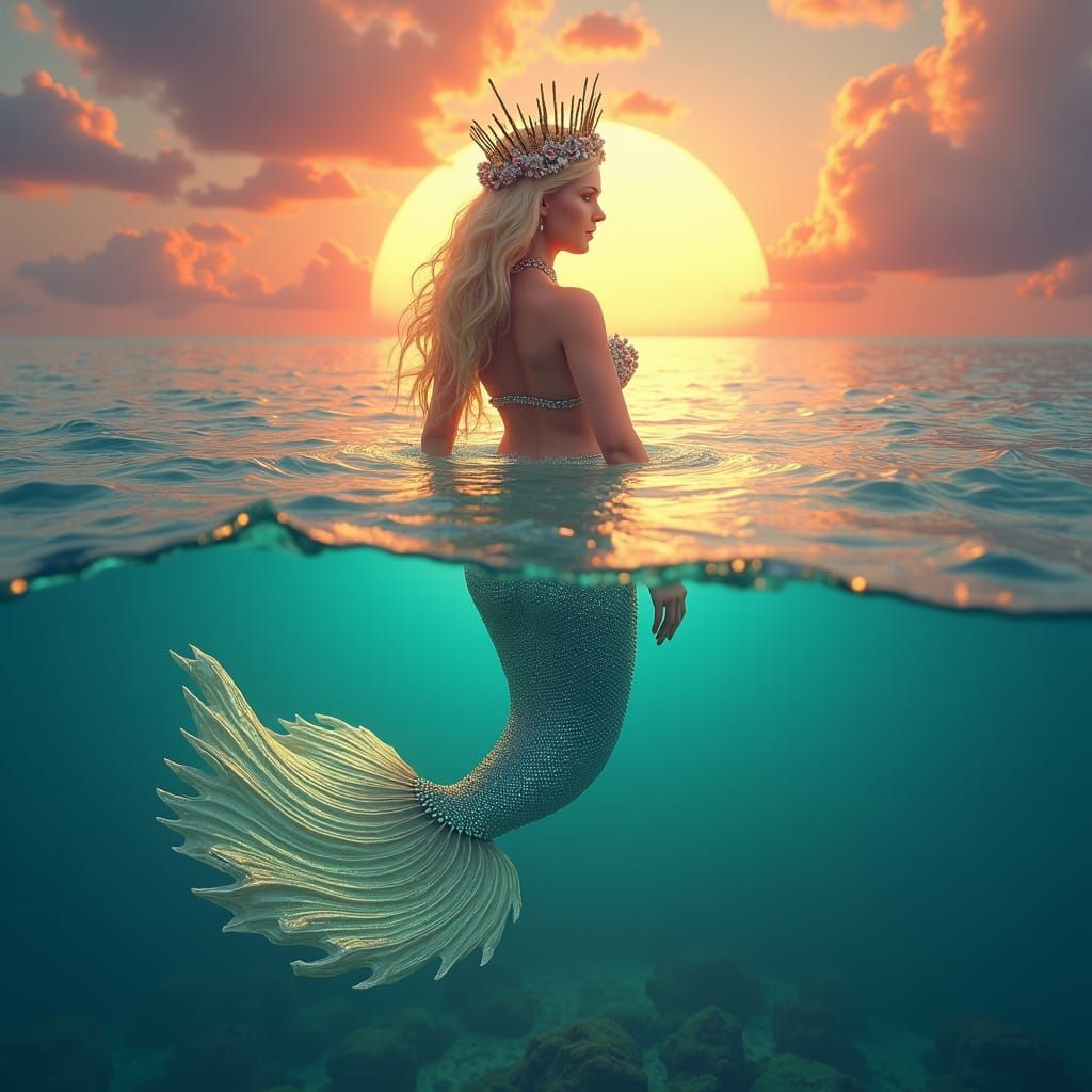 Majestic Mermaid with Seashell Crown in Fantasy Art