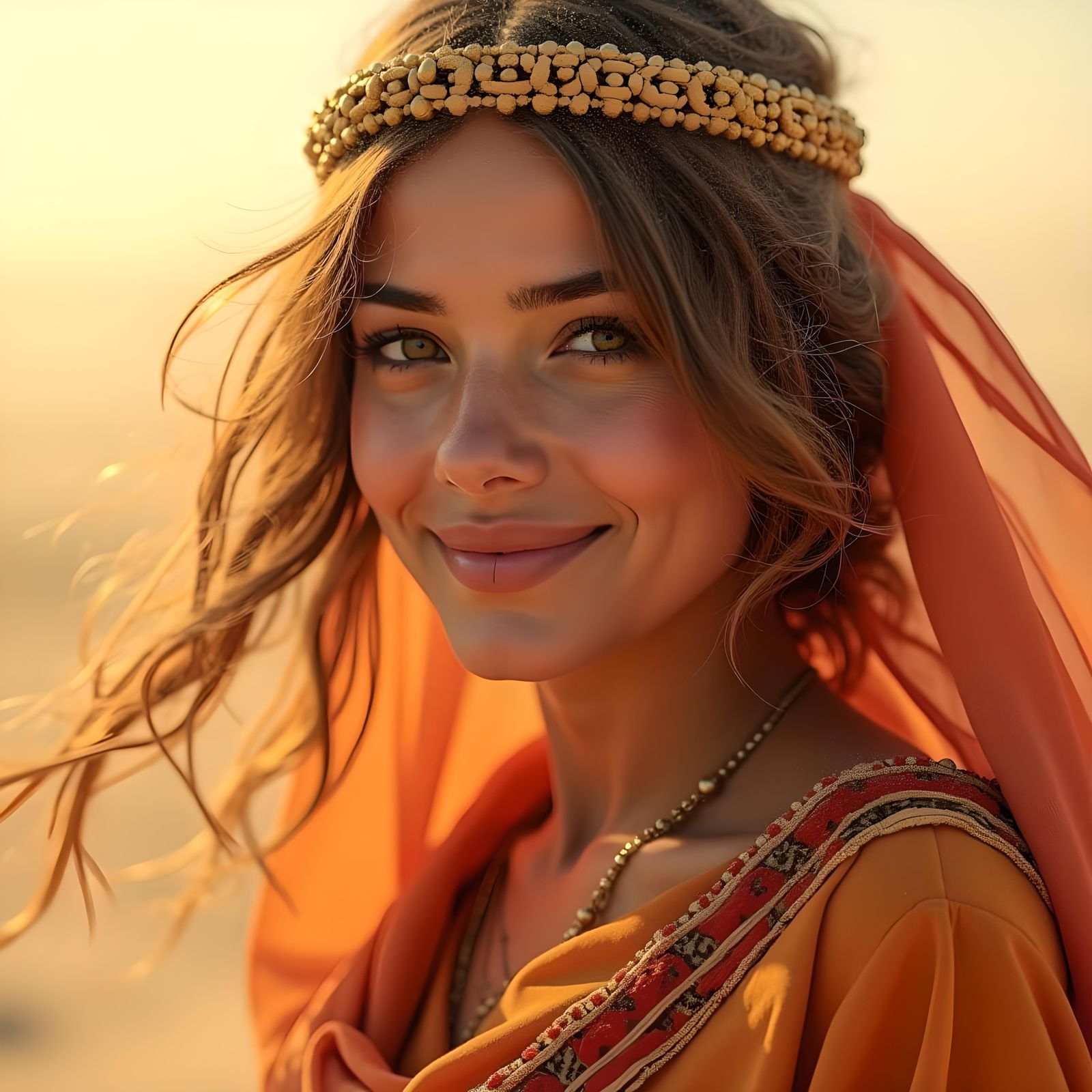 Arab Queen in Desert Sandstorm: Digital Pastel Art