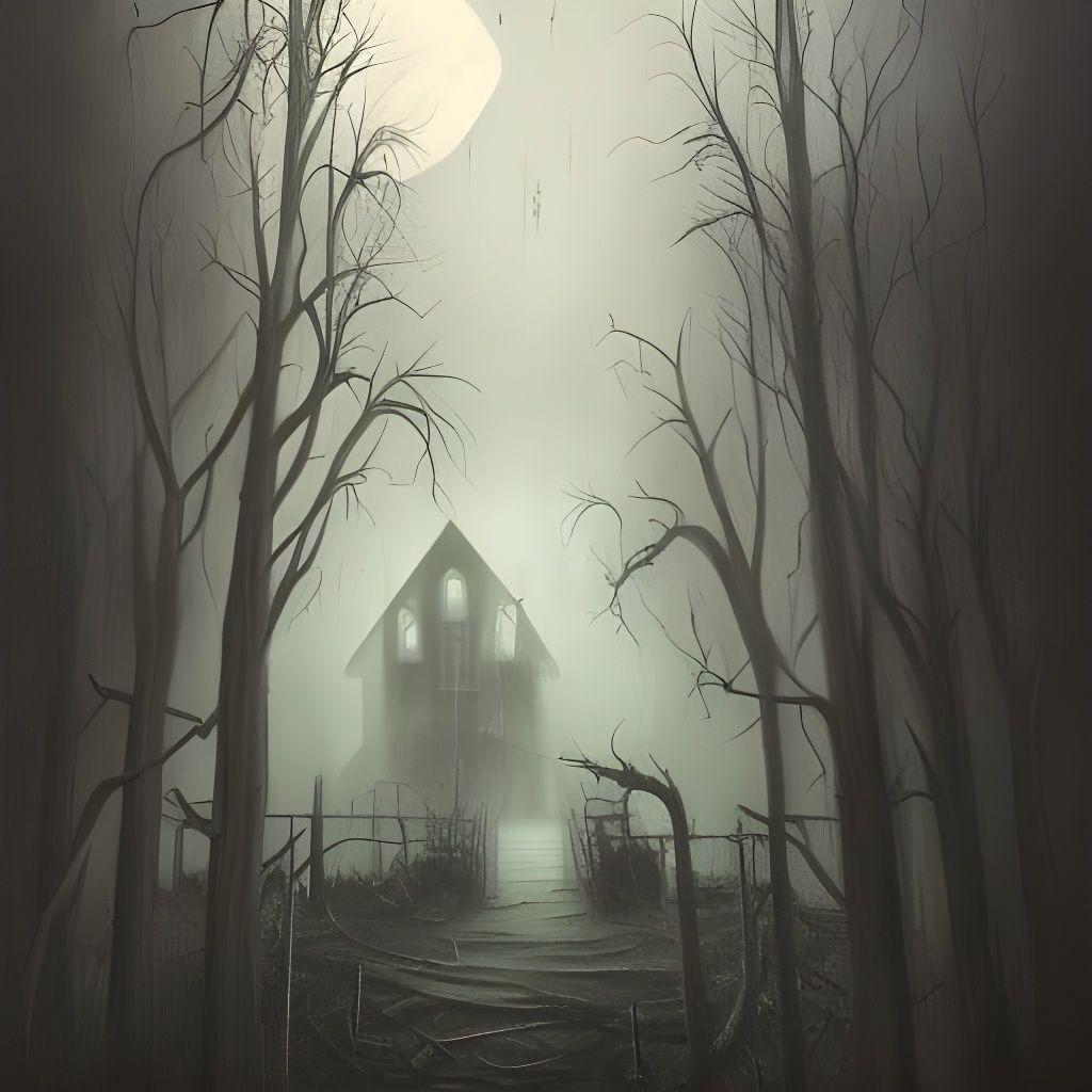 Sinister Haunted House Under Full Moon in Oil