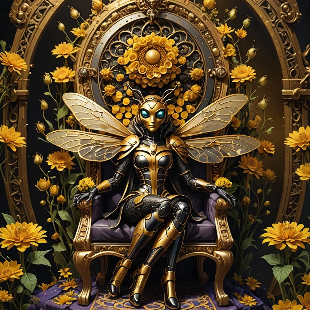 Queen Bee on Spectacular Throne: Digital Art