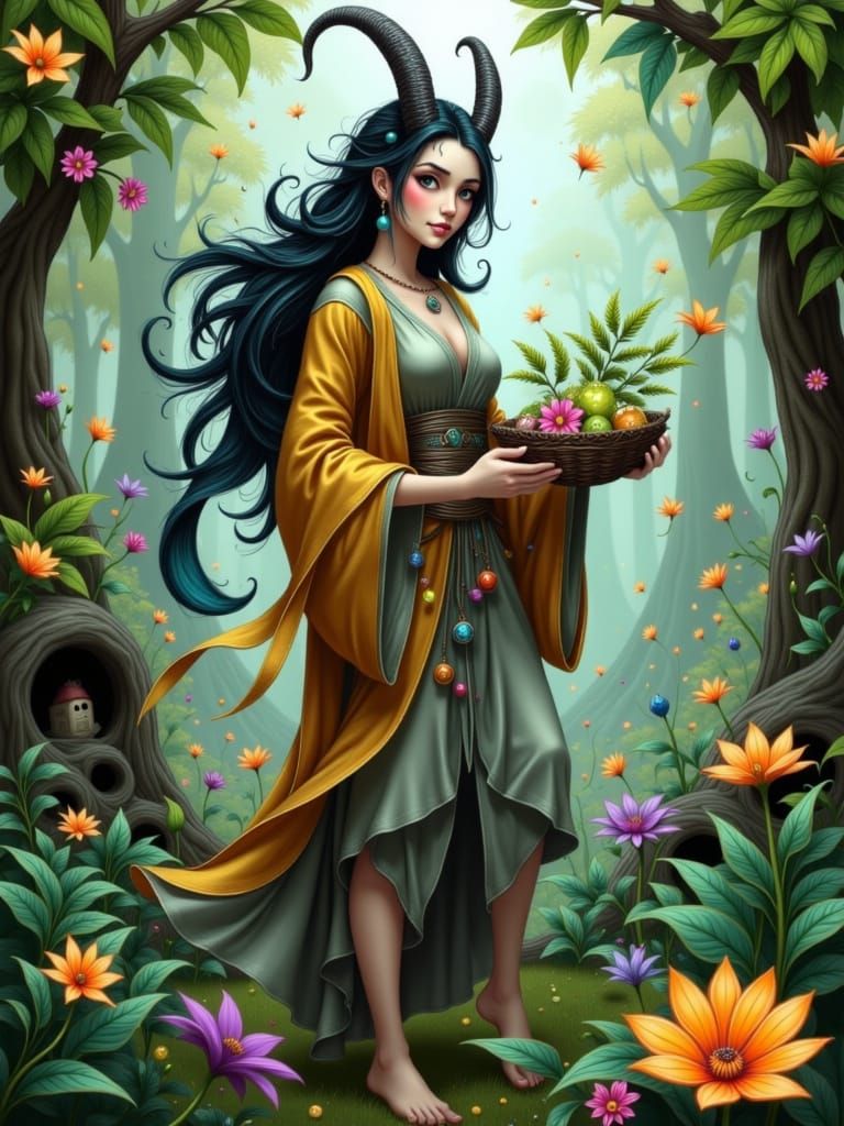 Anime Centaur Herbalist in Ancient Forest