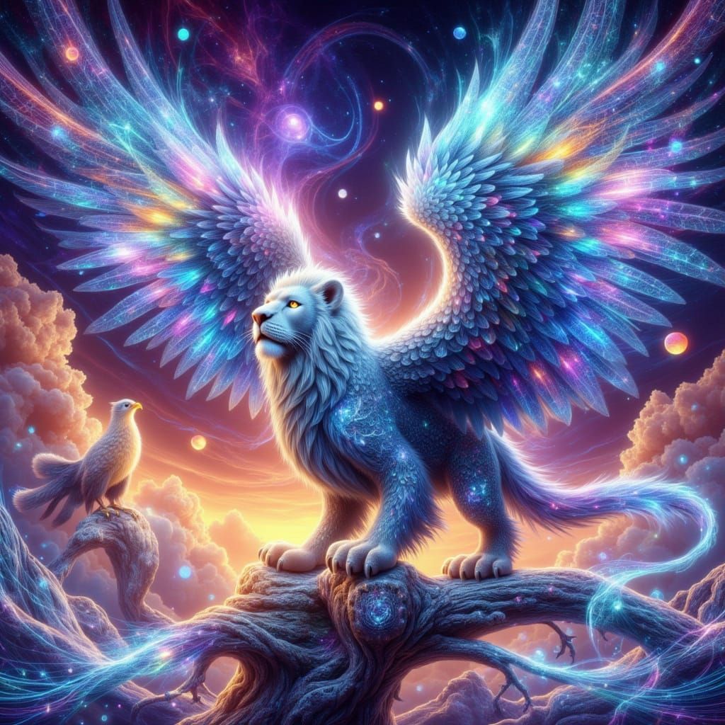 Majestic Gryphon with Lion's Mane and Eagle Feathers