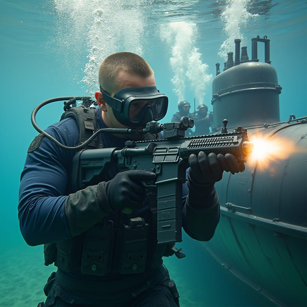 American Soldier Dives into Water in Full Uniform with Rifle