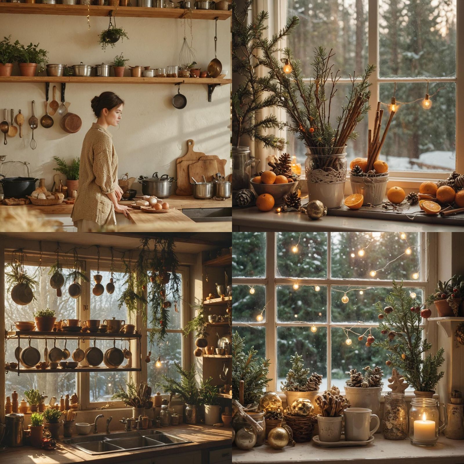 Festive Christmas Kitchen Shelf in Winter Sunlight