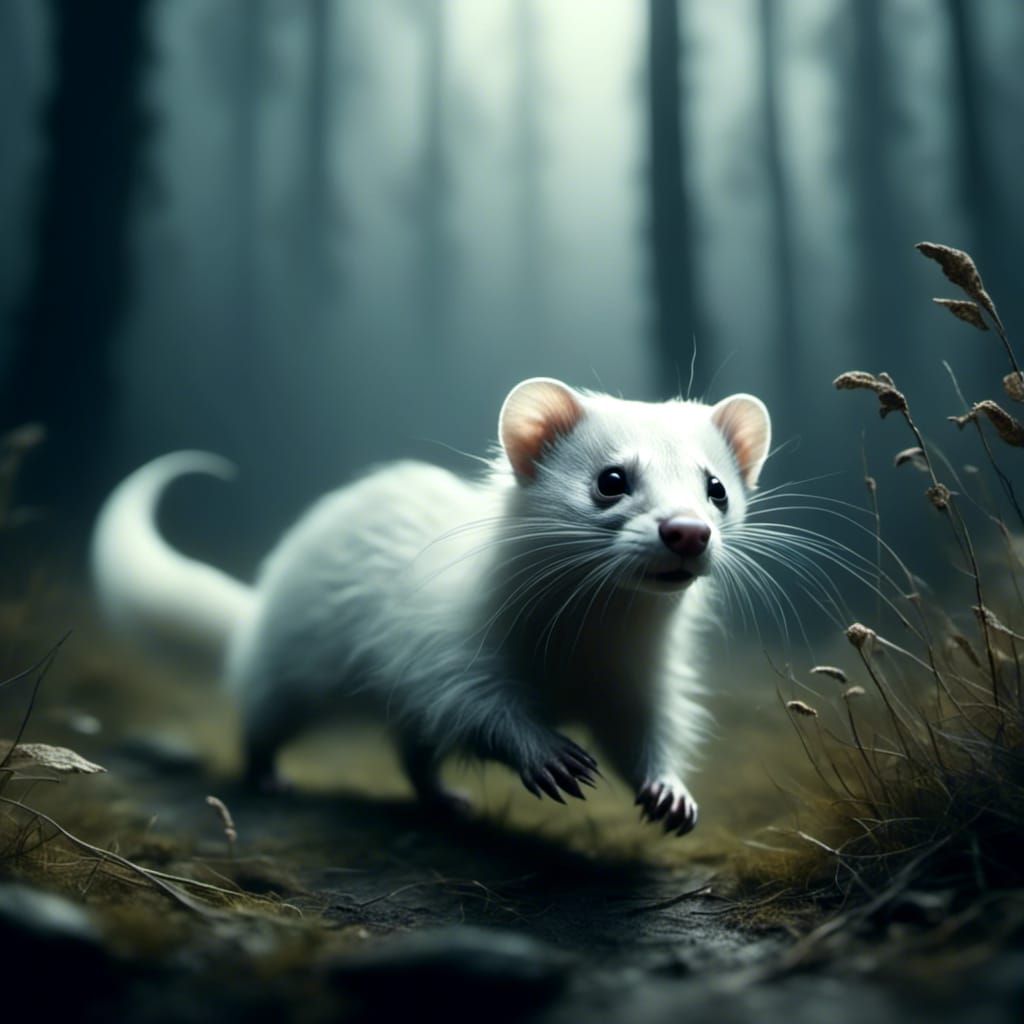 Ethereal Ferret Runs Through Forest