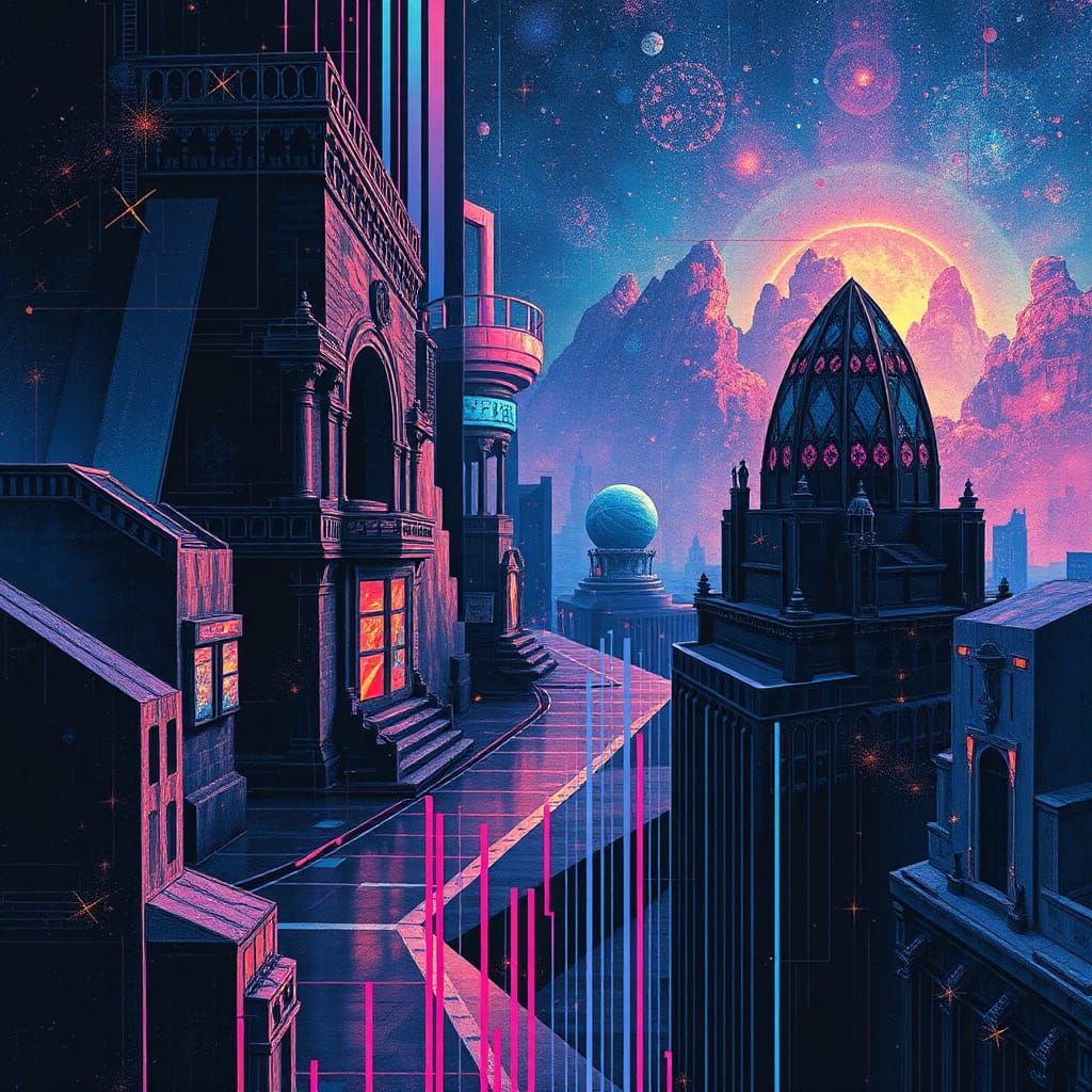 Maximalist Abstract Time-End Constellation in Glitchcore Sty...