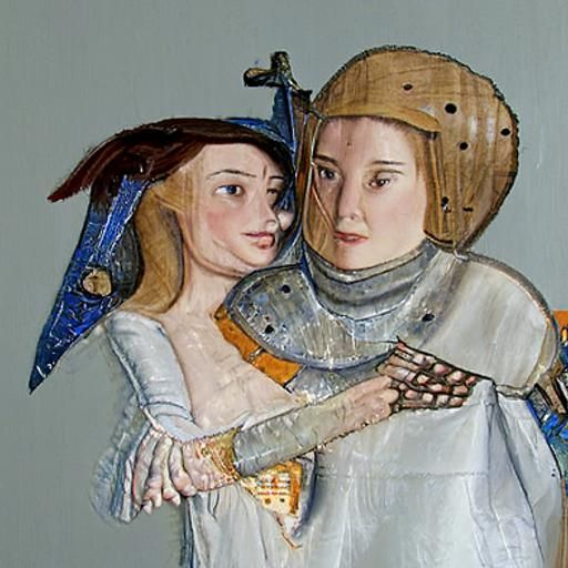 Medieval art of a knight and her handmaiden