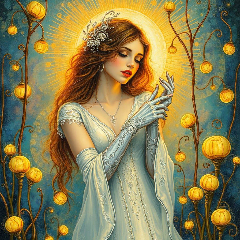 Luminous Goddess in Dreamscape, Mixed Media Art