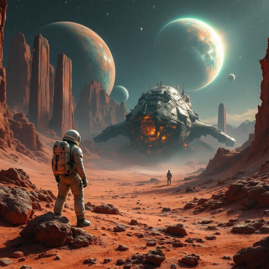Astronaut on Crimson Desert Planet, 3D Render