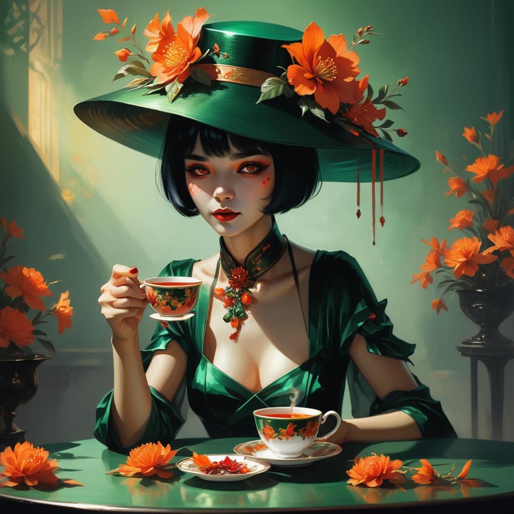 Woman with Emerald Ring in Dark Fantasy Style