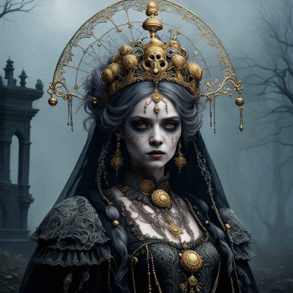 Gothic Halloween Queen in Haunted Graveyard
