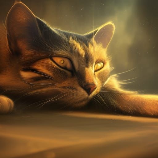 Detailed Matte Painting of a Sleeping Cat