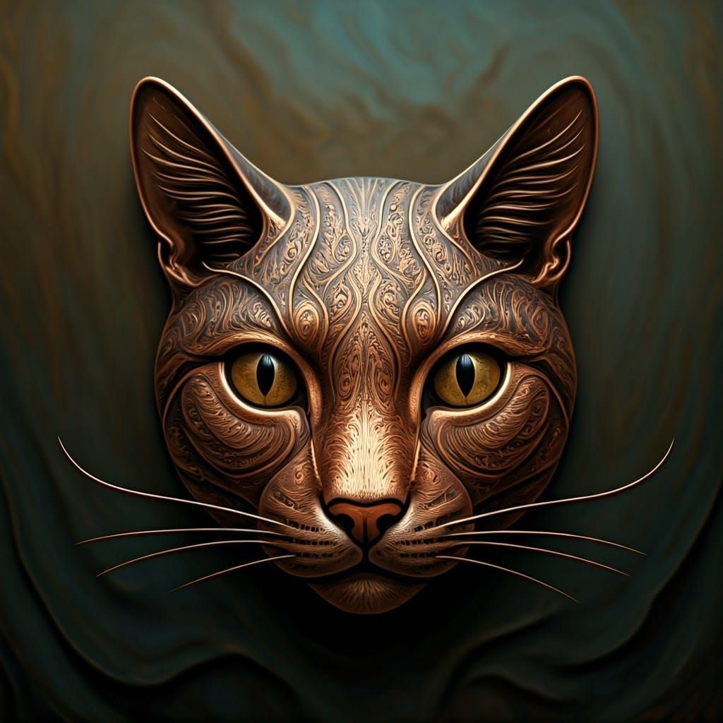 Copper Cat Sculpture in Surrealist Style