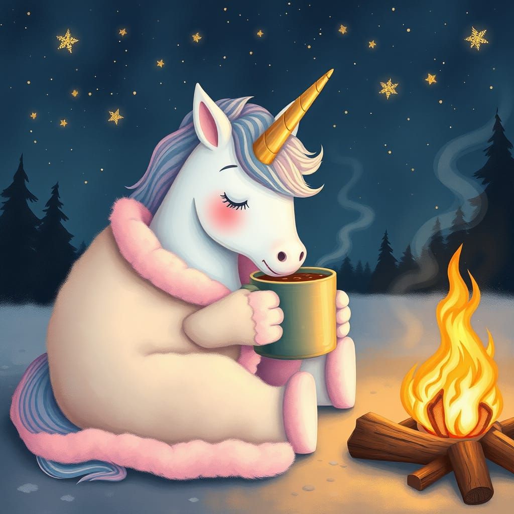 Sleepy Unicorn Camping Under Starry Night Sky