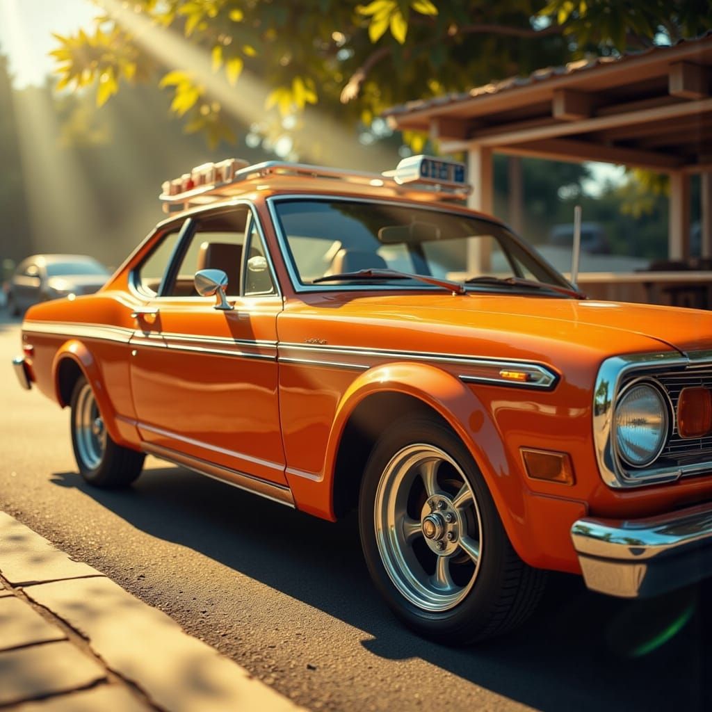 Orange Ford Bobcat at Picnic Area, Photorealistic