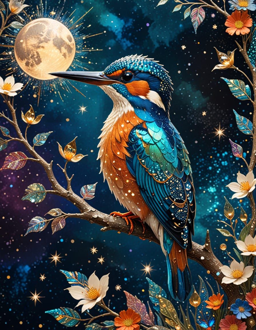 Majestic Kingfisher in Celestial Patterns