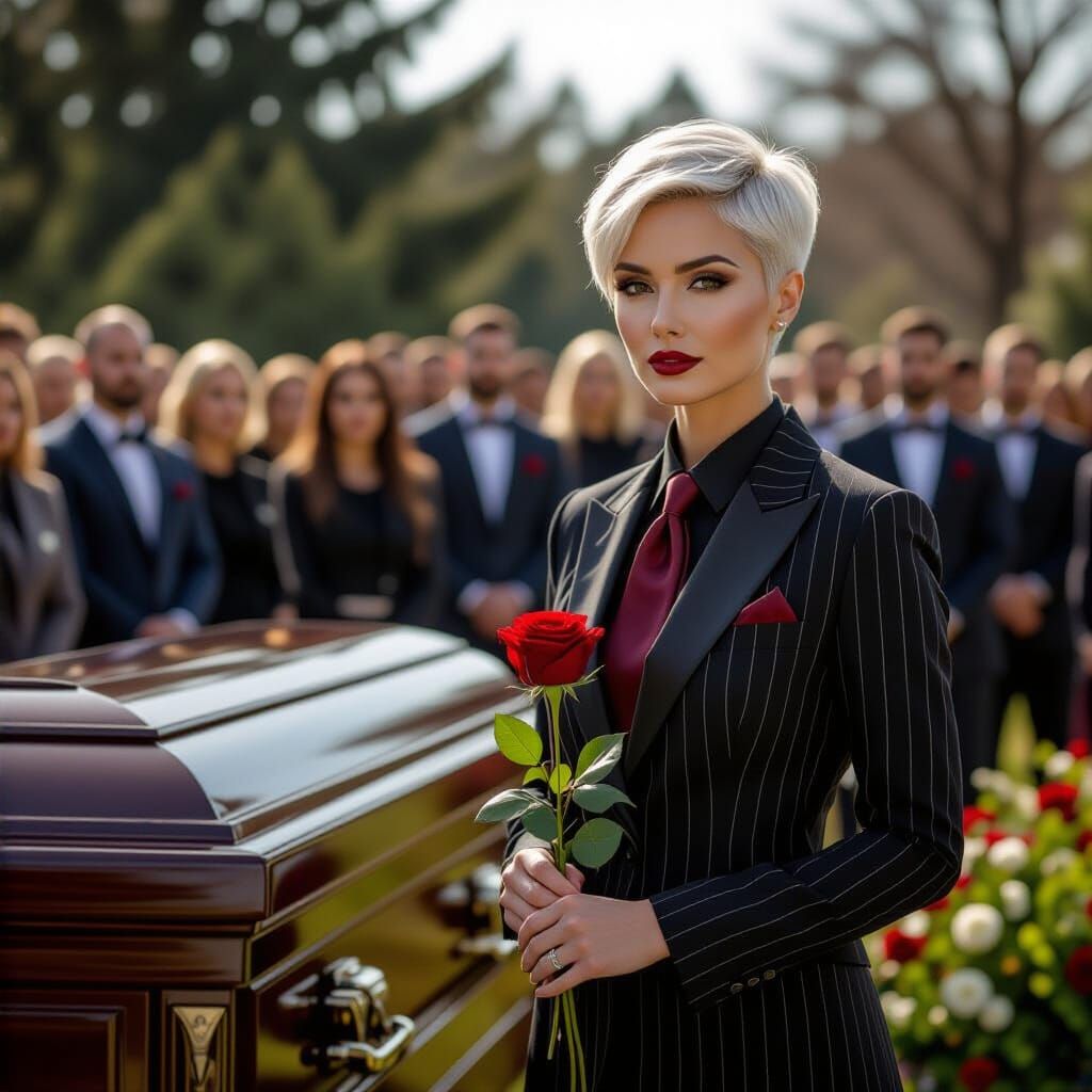 Elegant Woman at Funeral in Cinematic Style
