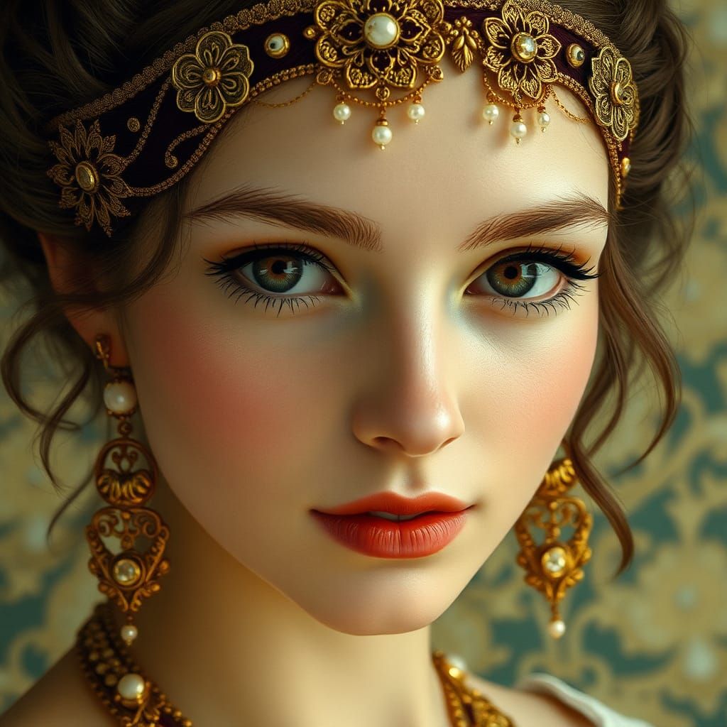 Portrait of Woman with Hazel Eyes in Pre-Raphaelite Style