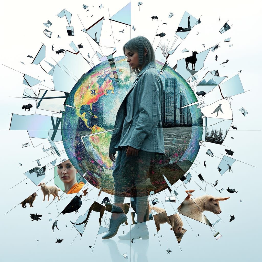 Shattered Fractal Earth Double Exposure