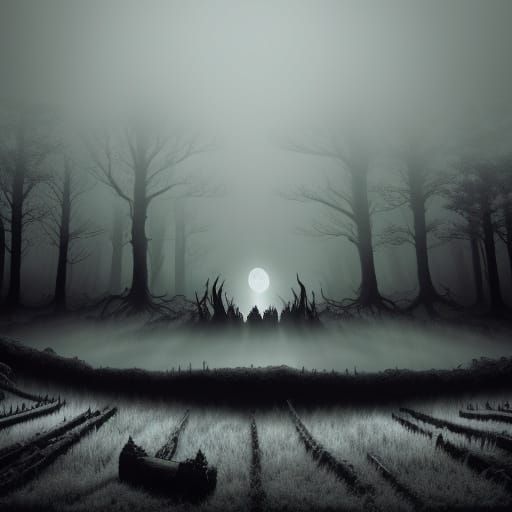 Druidic Halloween in Eerie Monochrome Forest