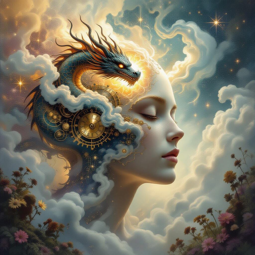 Cosmic Dragon Nebula Head in Steampunk Style