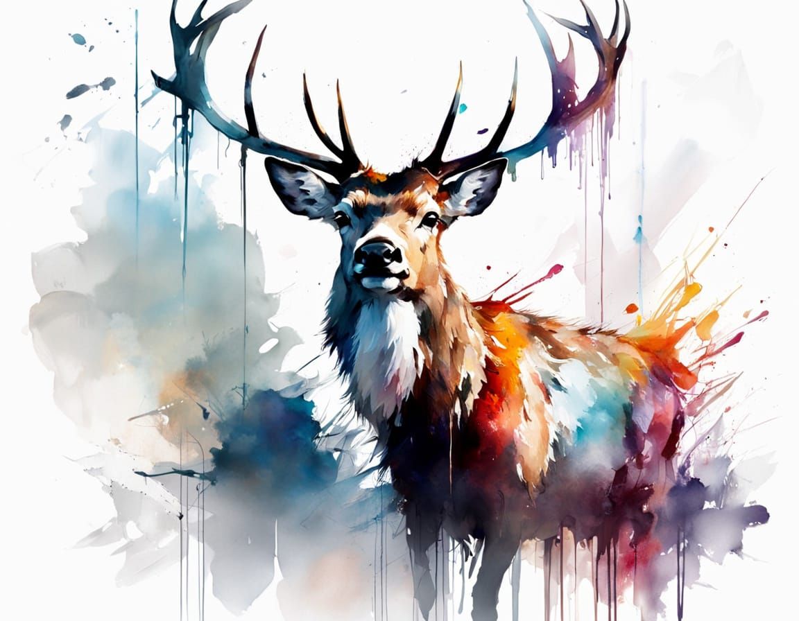 Deer in Watercolor Splash Art Style