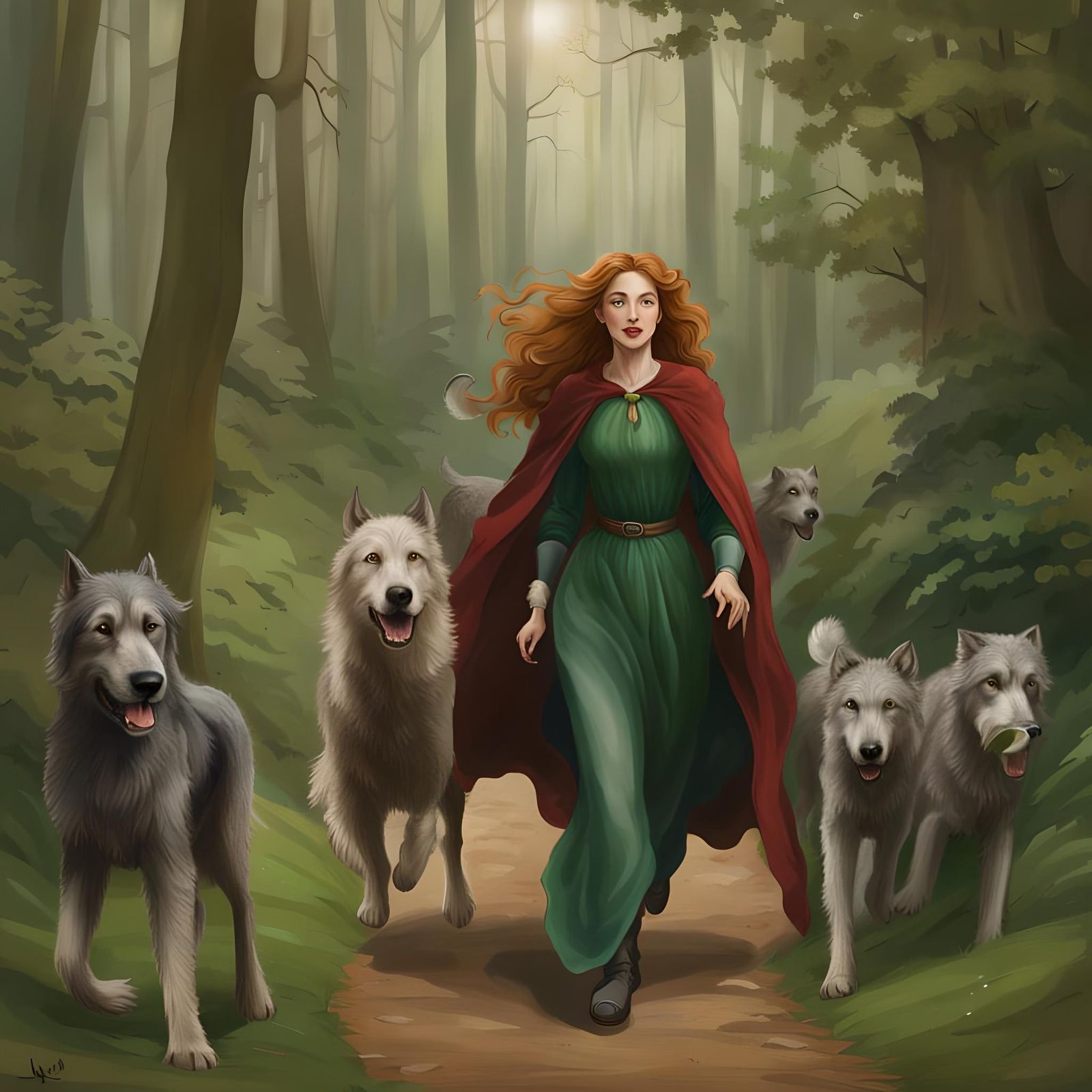 Lady Running with Irish Wolfhounds