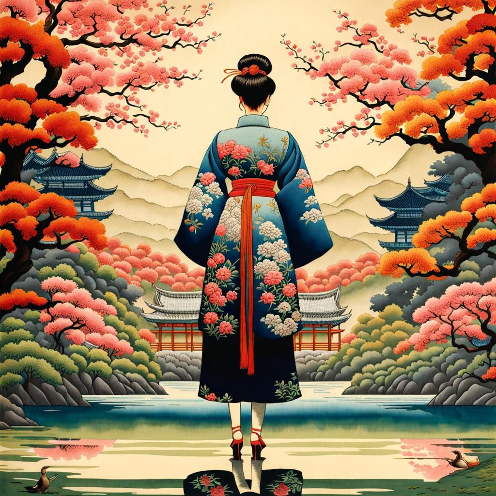 Embroidered Jacket in Ukiyo-e Style