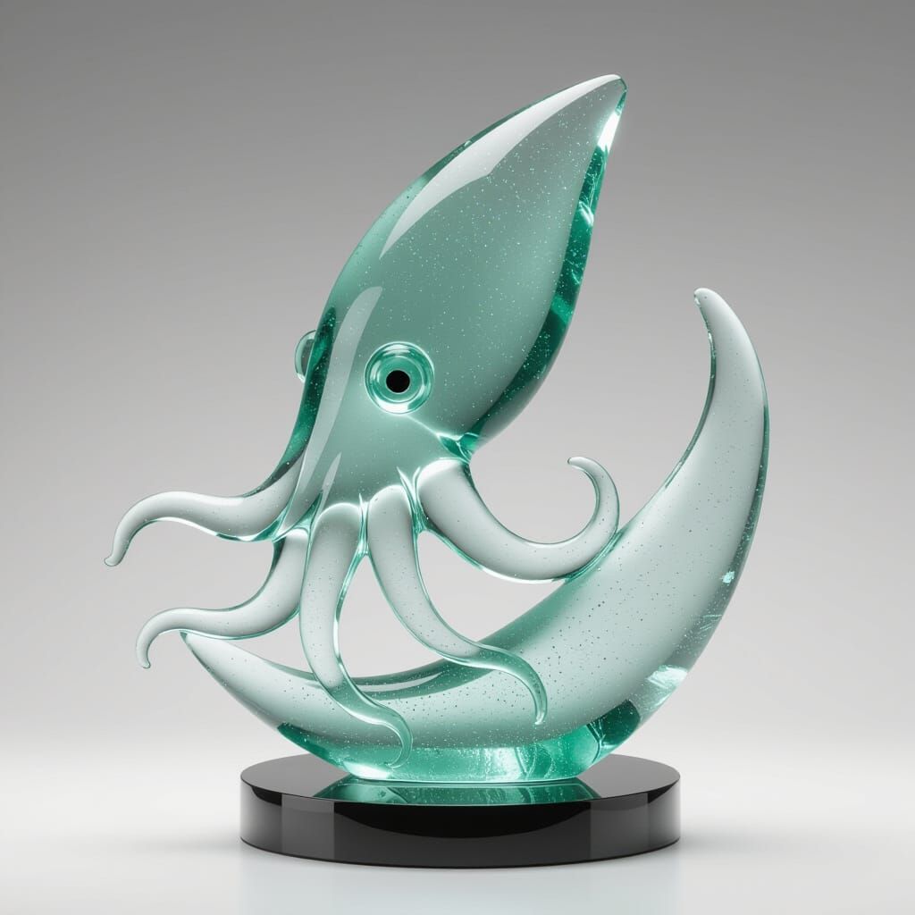 Gentle Glass Squid Sculpture in Sea Glass Style