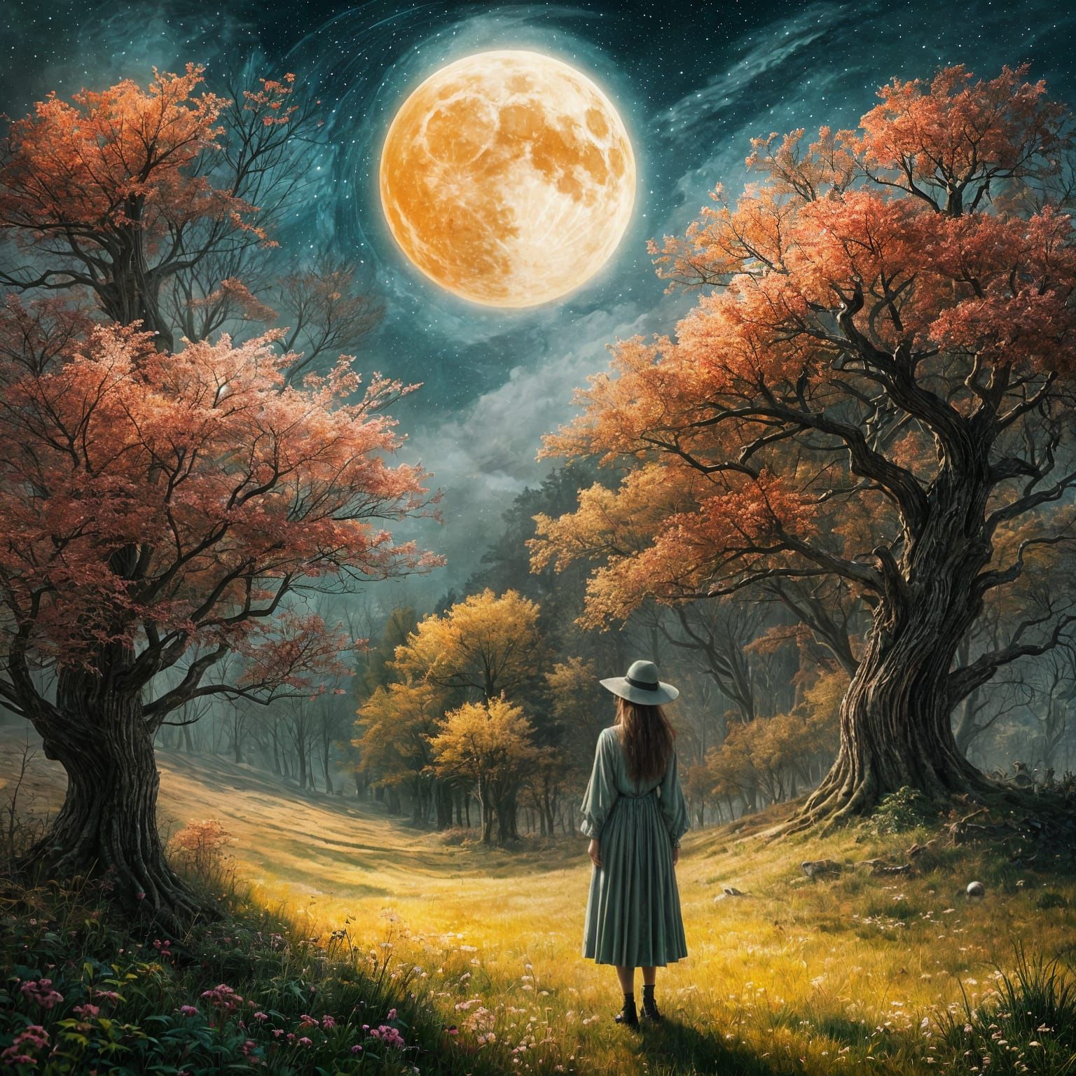 Surreal Woman with Enchanted World Hat in Double Exposure