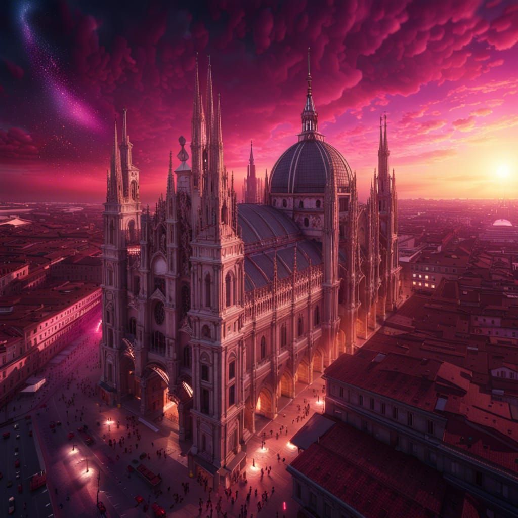 Milan Cathedral at Sunset in Detailed Matte Painting