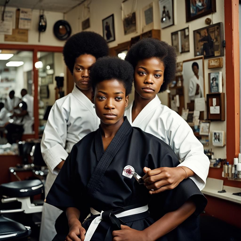 1970s Barbershop Portrait with Black Women Barbers