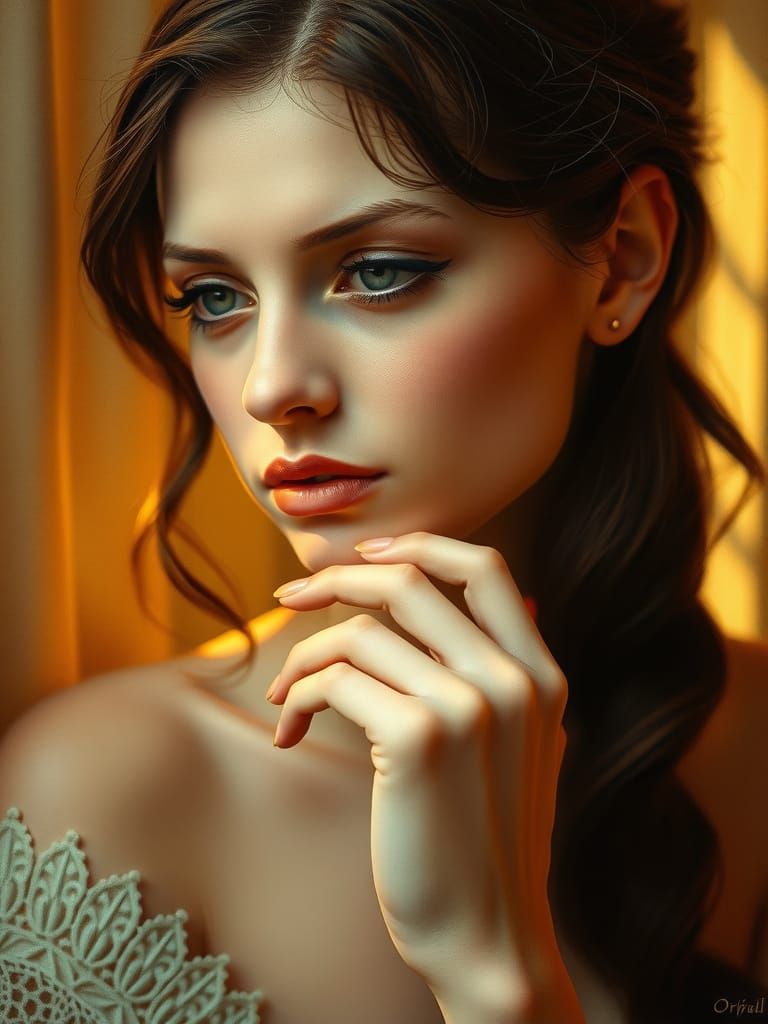 Contemplative Woman in Warm Golden Light