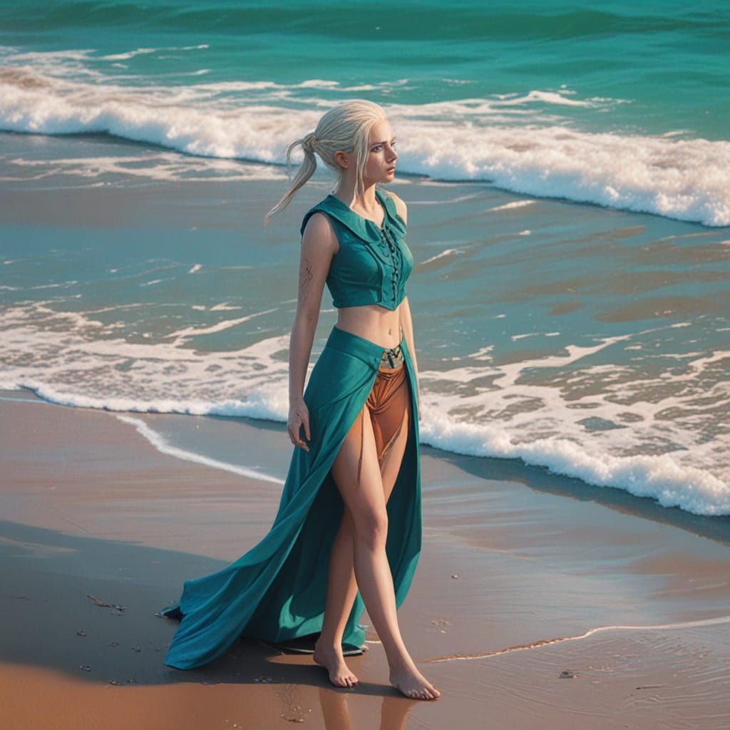 Young Elf on Beach in Hyper-Realistic Style