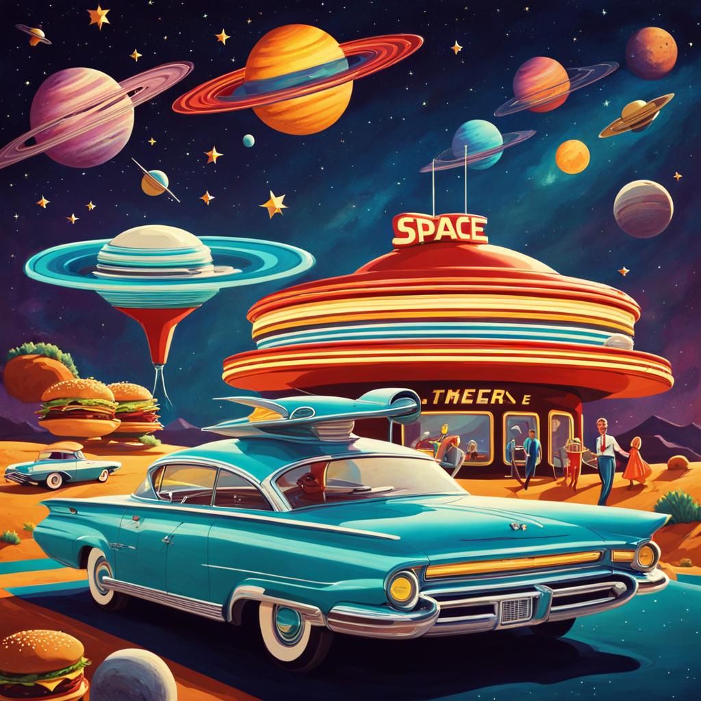 Space Diner with Alien and Flying Cars