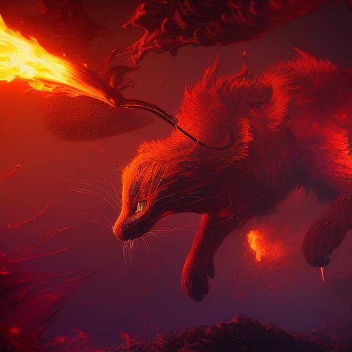 Detailed Fire Cat Fantasy Concept Art