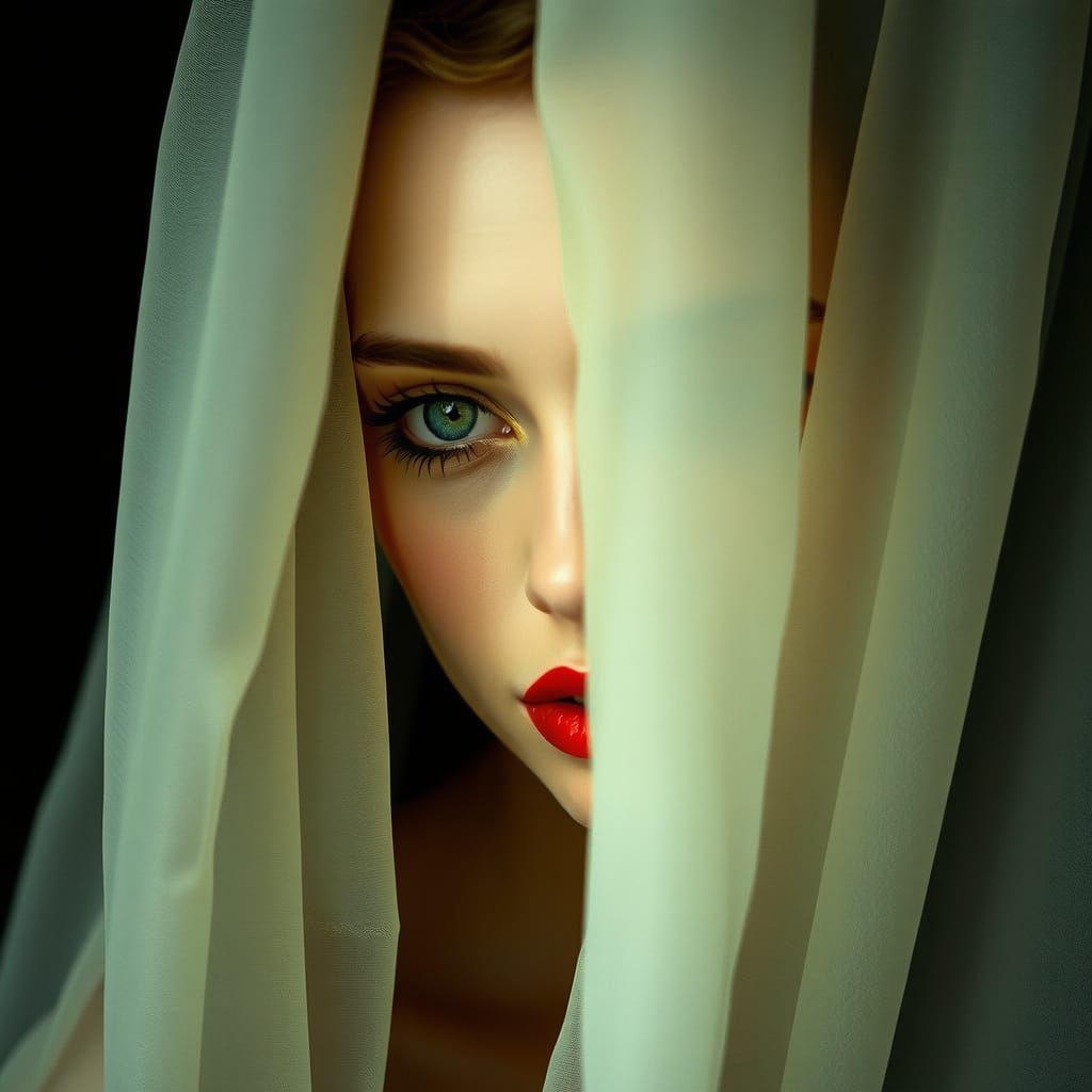 Veiled Portrait in the Style of Vintage Film Photography