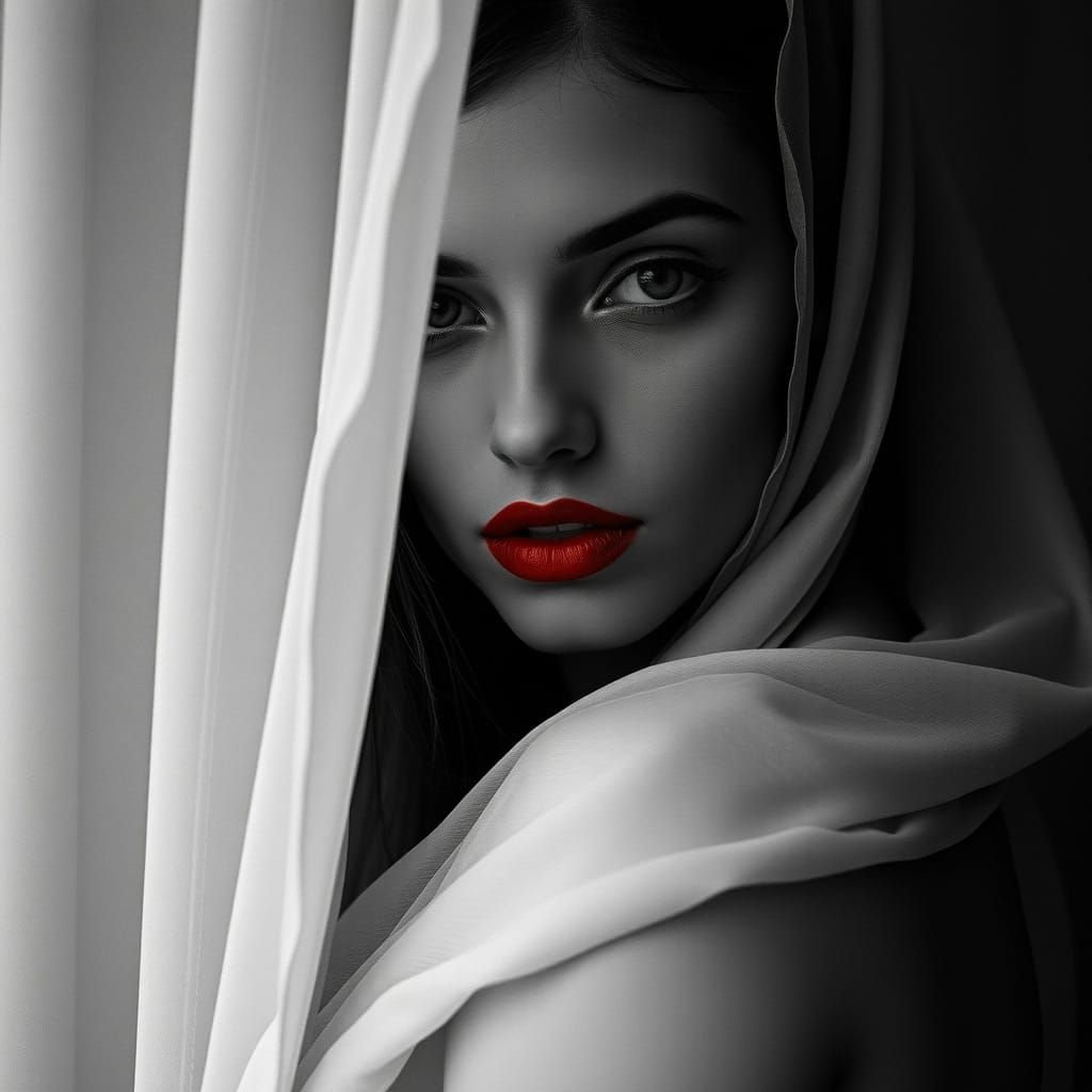 Veiled Woman Portrait in Vintage Film Style