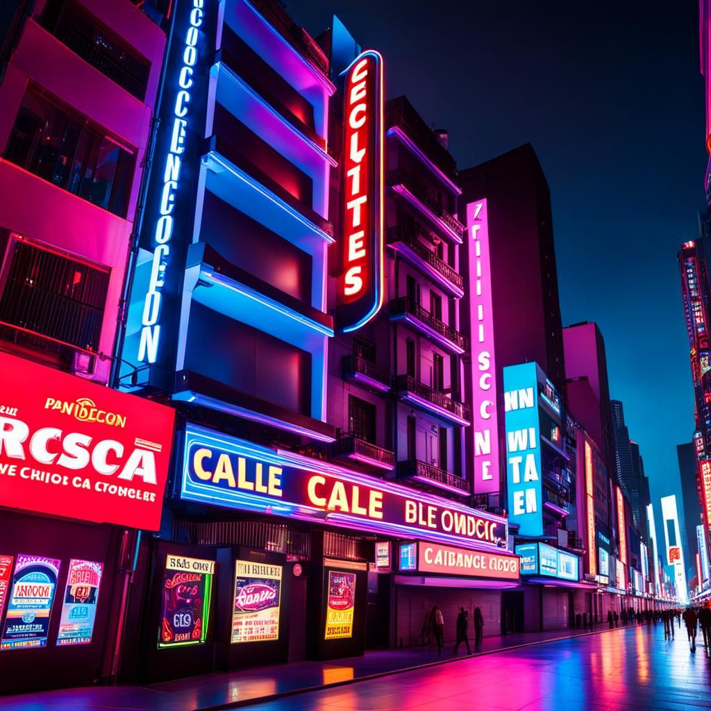 Night Street Scene with Neon-Lit Disco
