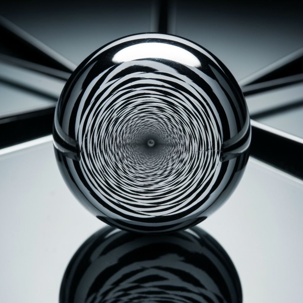 Chrome Sphere Optical Illusion on Mirrored Surface