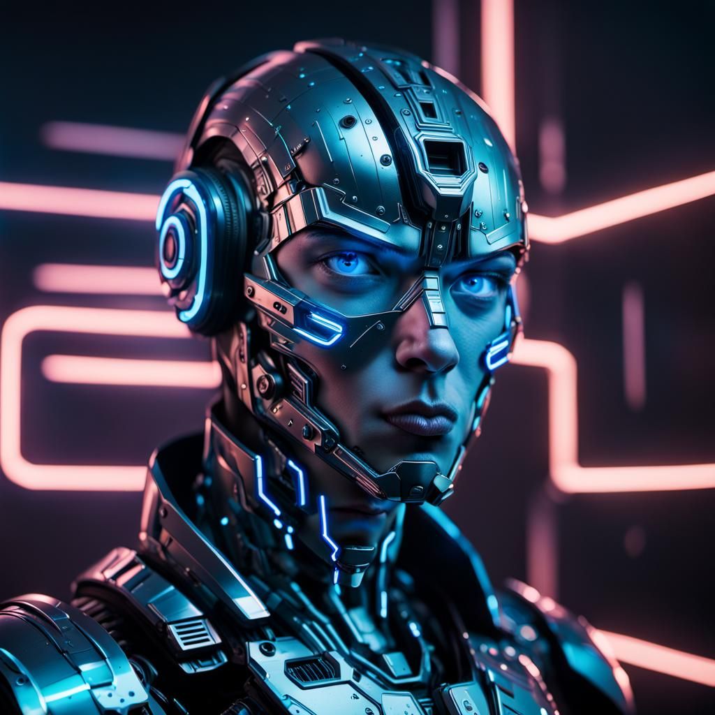 Cyberpunk Soldier Portrait in Metallic Armor