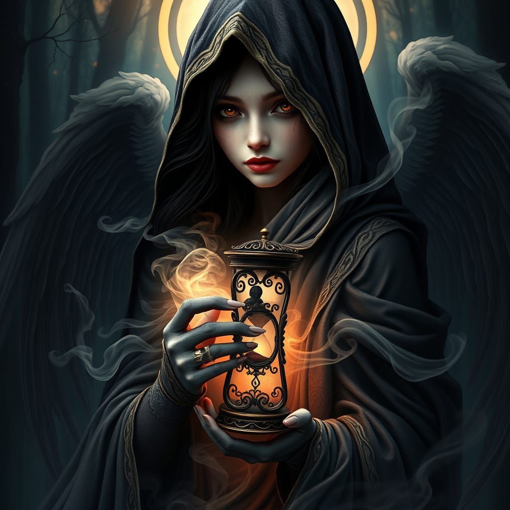 Ethereal Angel of Death in Dark Mystical Forest