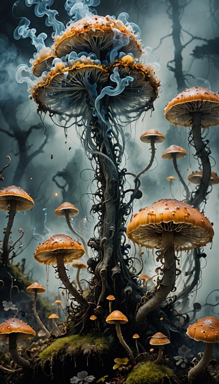 Glowing Magical Fungus in Surreal Fantasy Landscape
