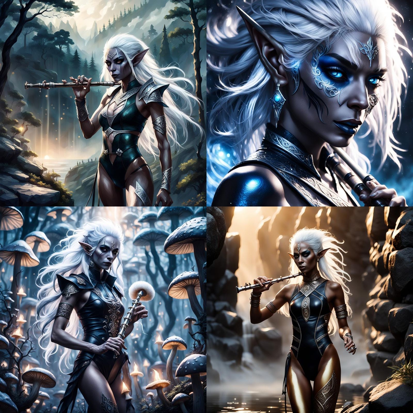 Hyperrealistic Dark Elf Woman with Flute