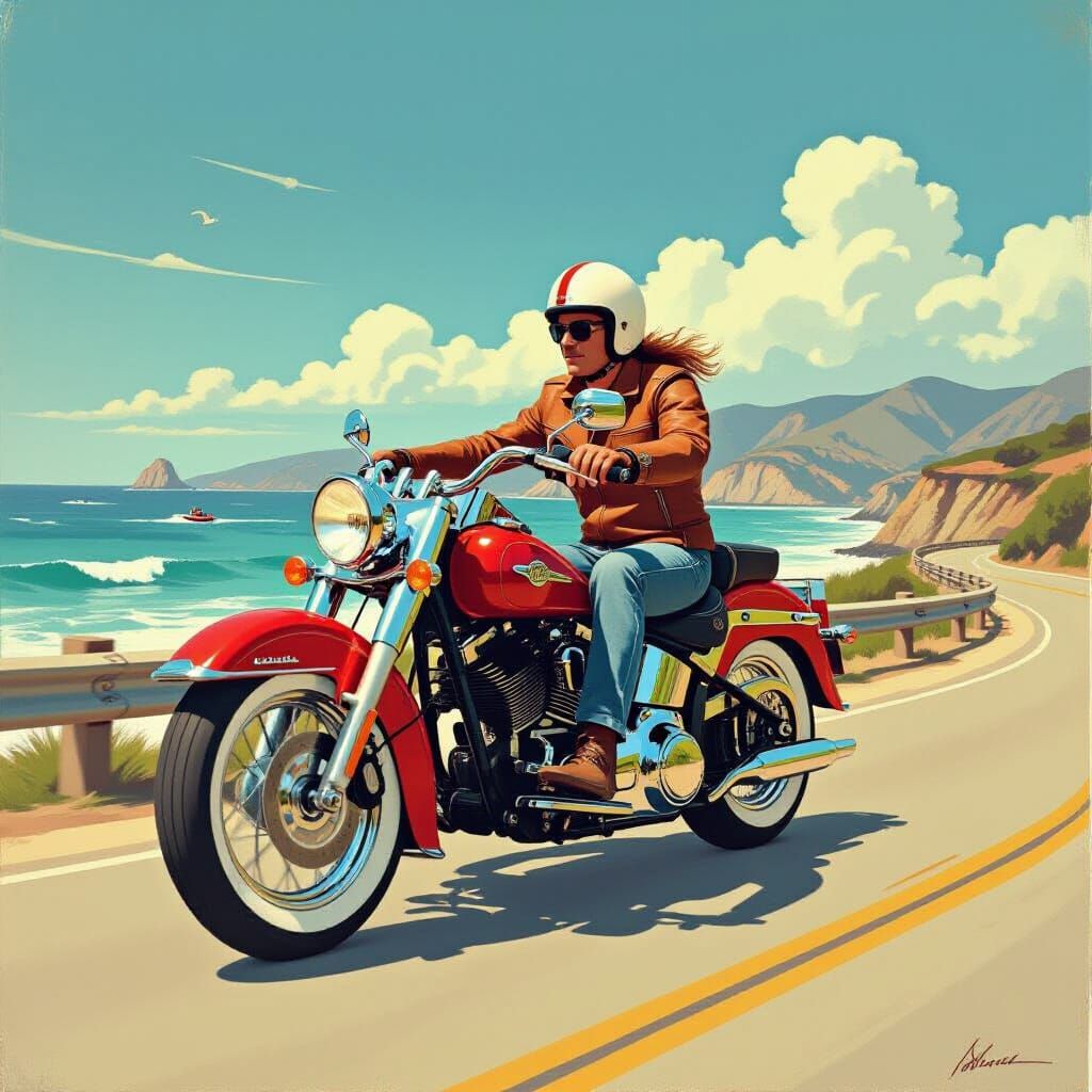 Vintage Harley Davidson on California Coastline