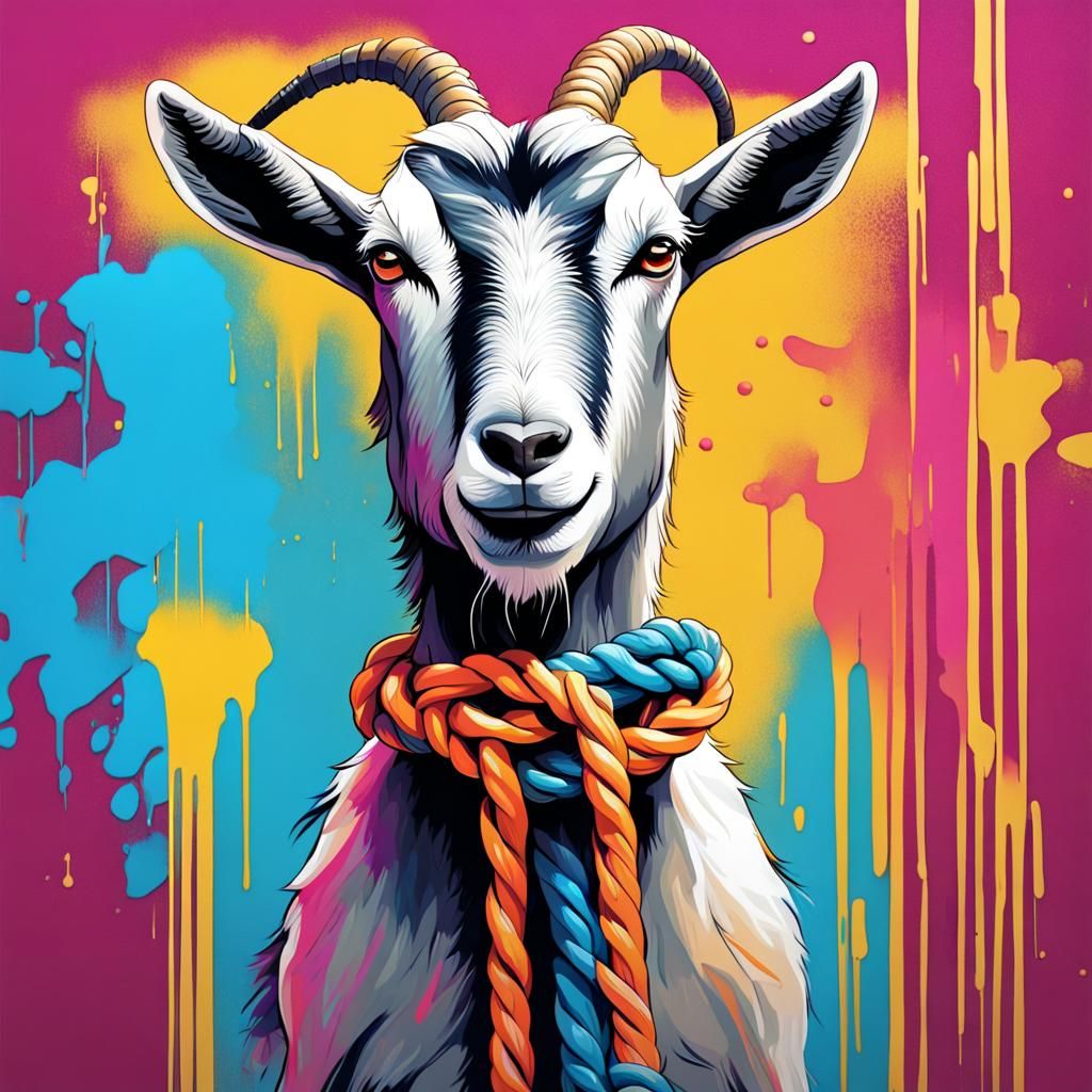 Goat on Rope in Graffiti Street Art Style