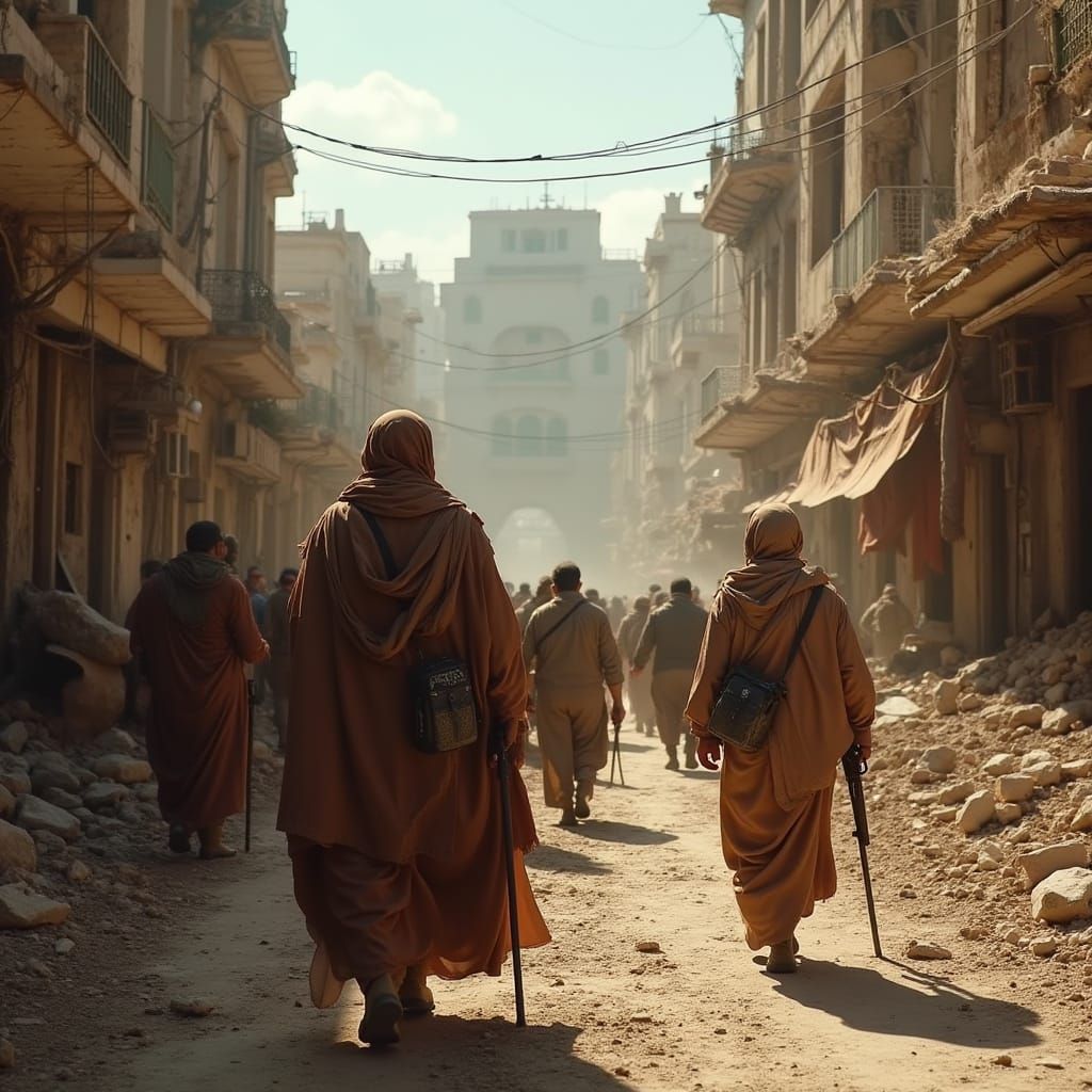 Palestinians in War-Torn City: Digital Matte Painting